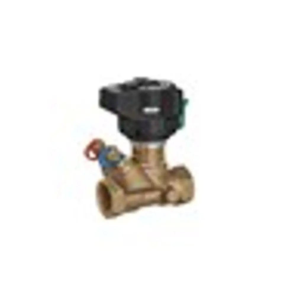 Danfoss-Messventil mit elektrischem Antrieb, aus Messing, für hydraulische Anwendungen, ausgestattet mit Anschlussdetails für eine effiziente Installation.